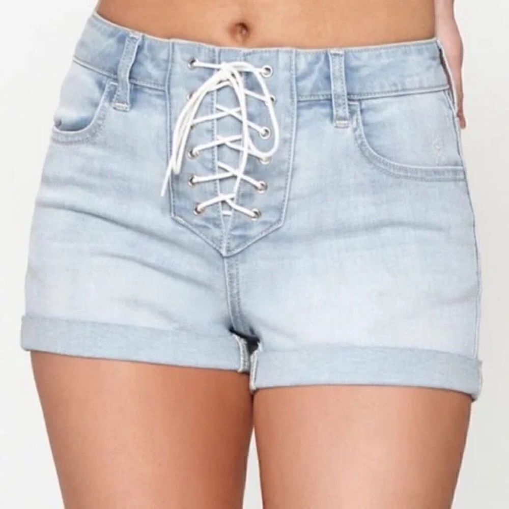 Pacsun super stretch shortie shorts lace up front jeans shorts